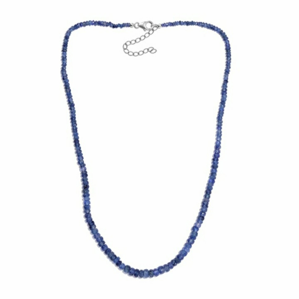 70ctw AAA Natural Blue Sapphire Beaded Necklace in Rhodium over Sterling Silver
